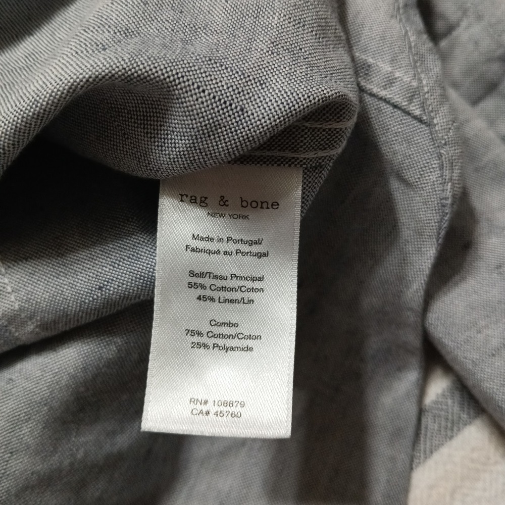 rag&bone Gray Linen Blend Long Sleeve Button Shirt Fit 1 / 14.5" Portugal Made - Picture 9 of 12